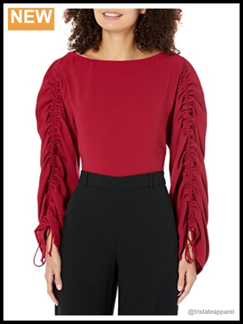 Women's V-Neck Blouse Ruched Sleeves Relaxed Fit Cotton Top